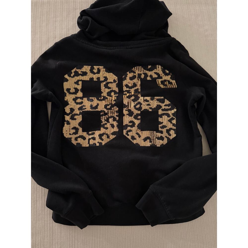 Victoria's Secret PINK Black Gold Sequined Leopard 86 Full Zip Hoodie Size Large - Picture 6 of 6